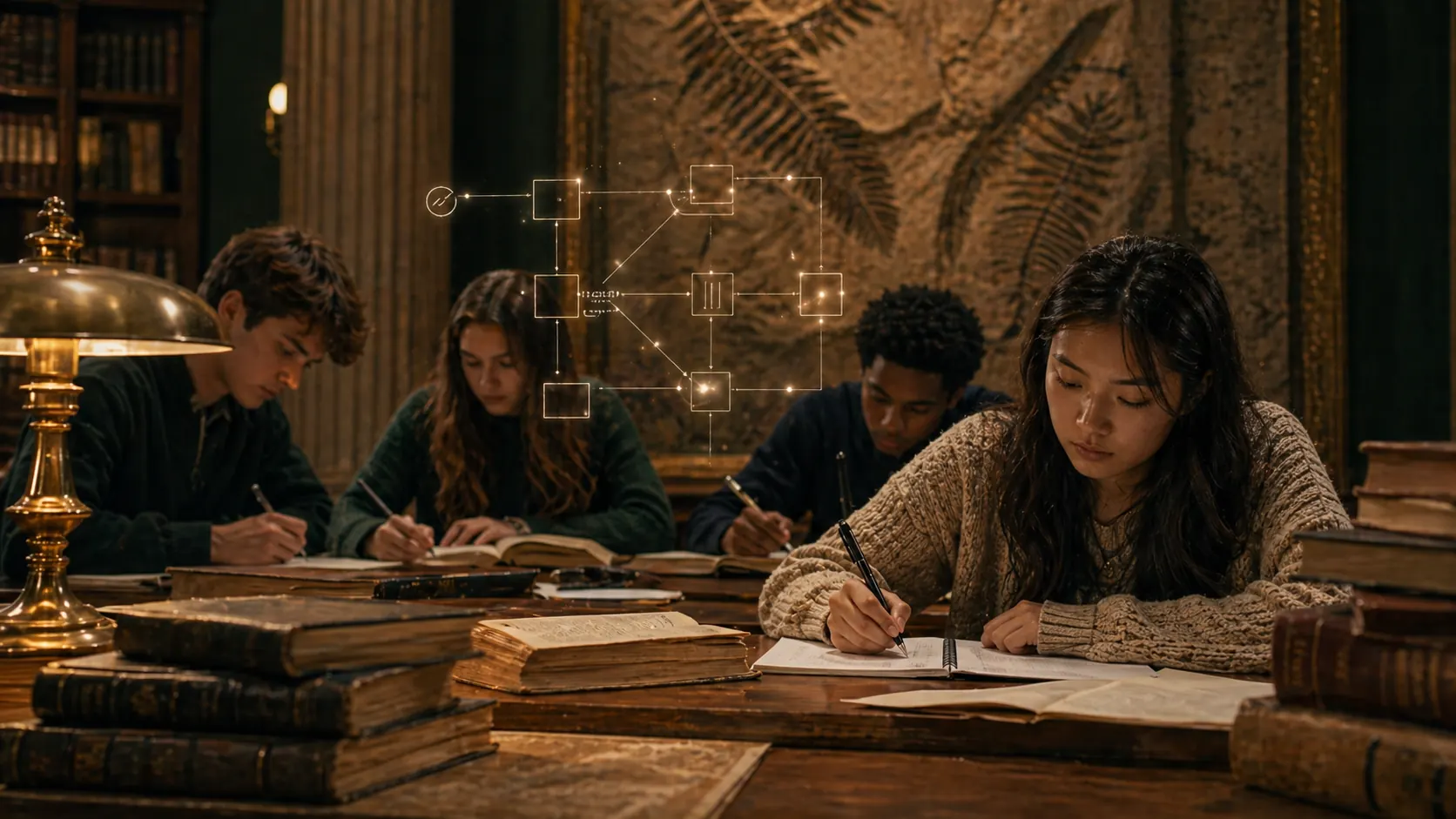 Students reading, writing, and discussing ideas in a supportive academic English learning environment