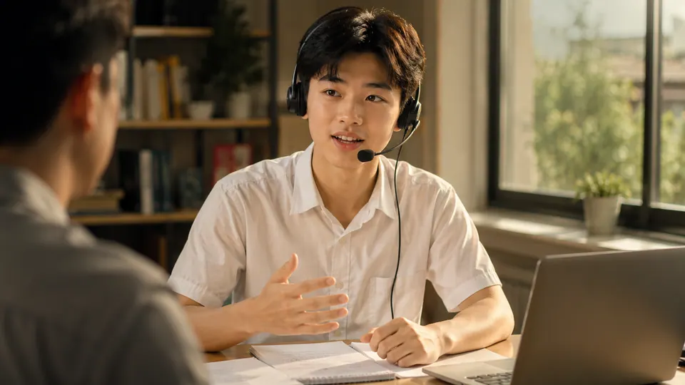 High school learner practicing IELTS Speaking online