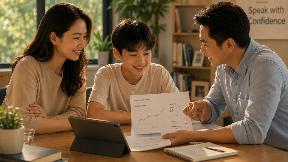 Family reviewing a student progress report